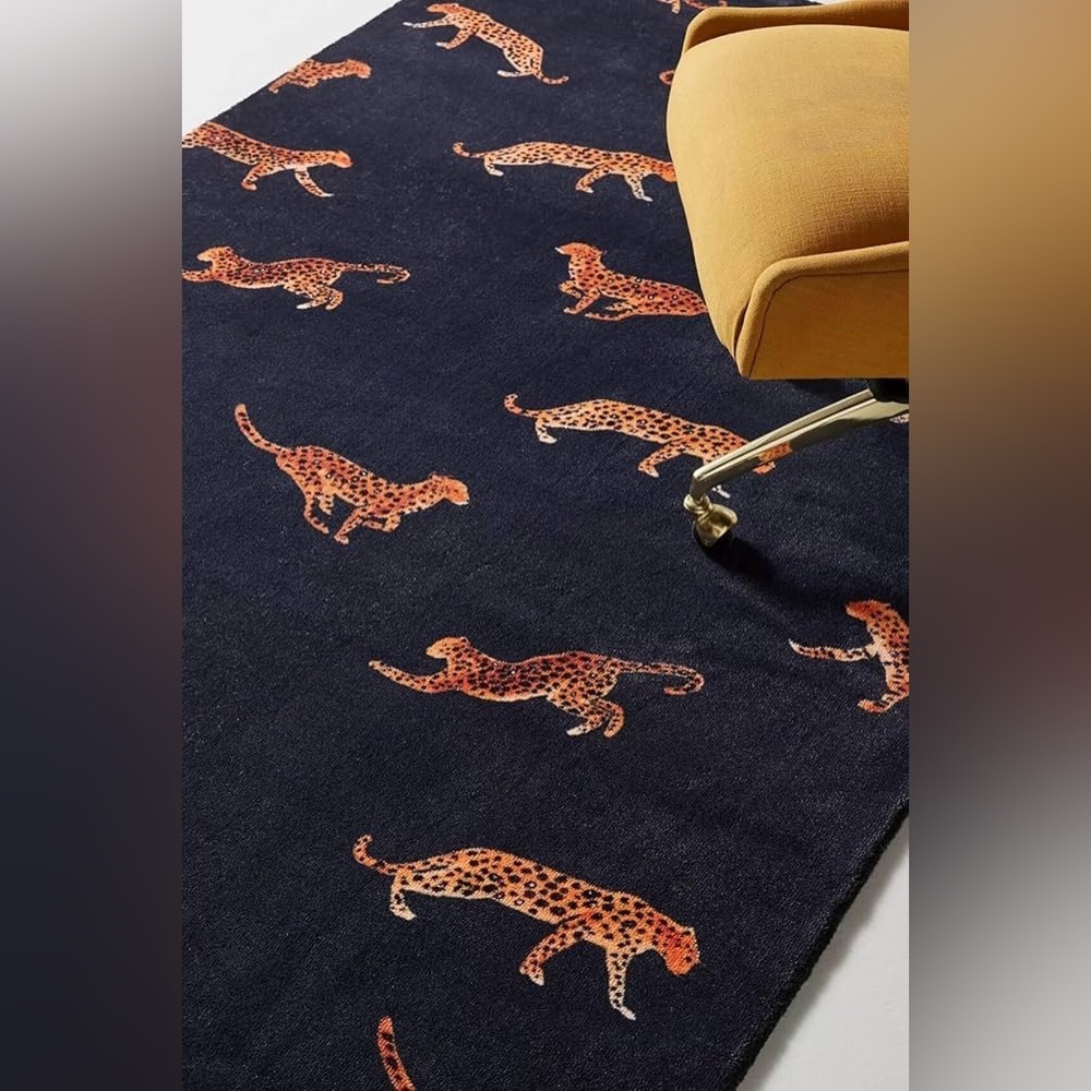 NWT Anthropologie Home Navy with Cheetah Pattern Area Rug 3x5 Jungle Safari